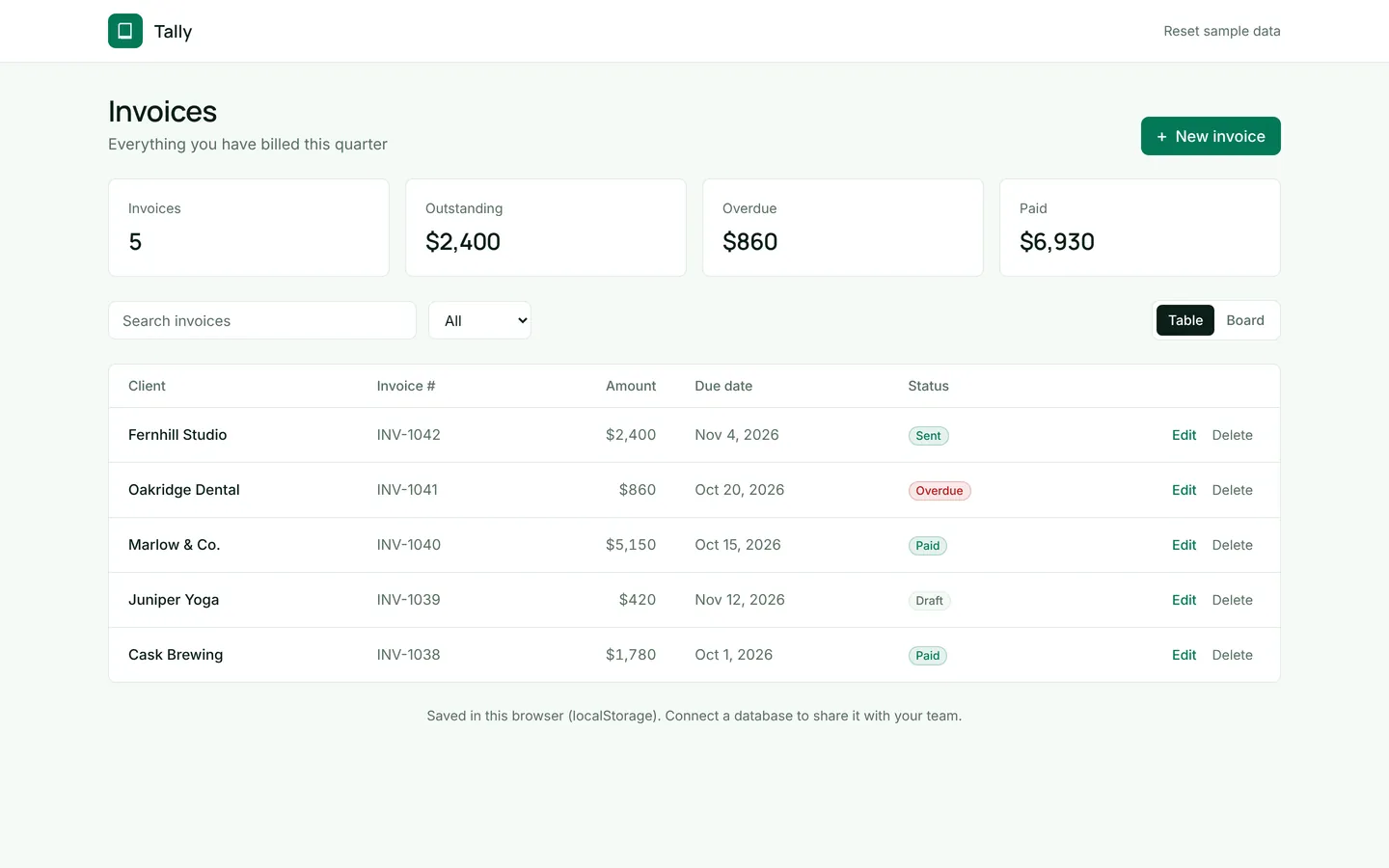 Invoice tracker starter, as built from its own files