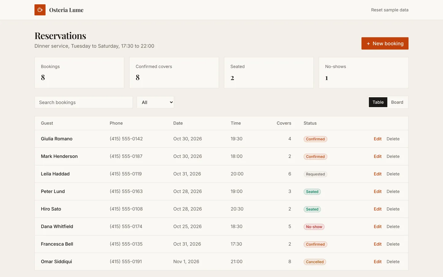 Restaurant reservations starter, as built from its own files