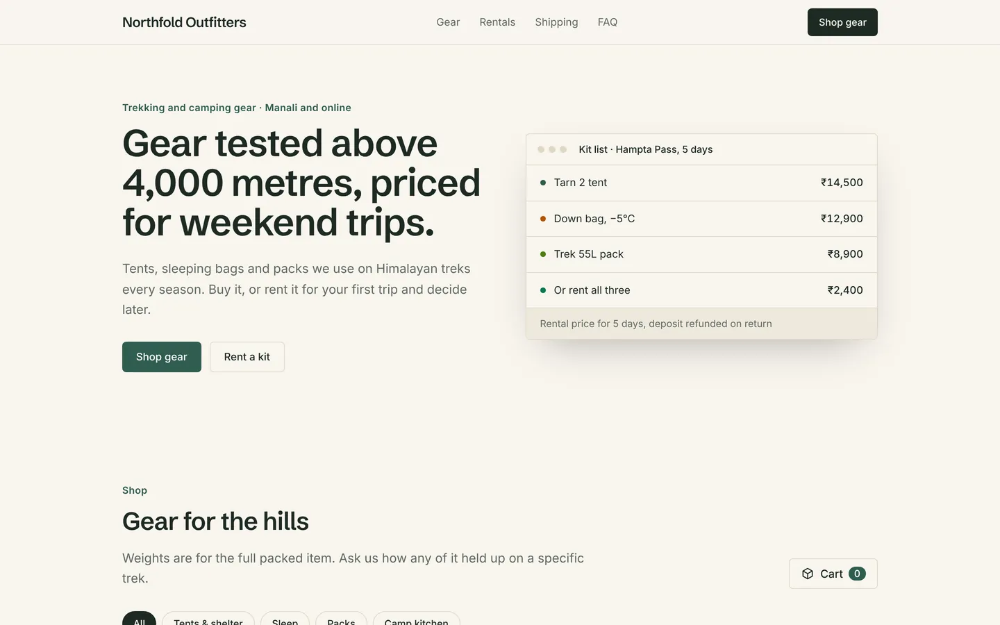 Outdoor gear store starter, as built from its own files