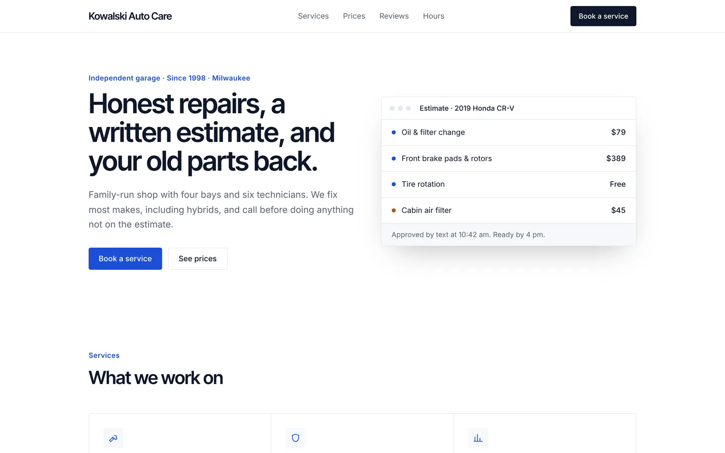 Auto repair garage starter, as built from its own files