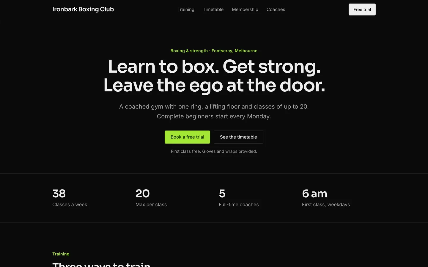 Boxing & strength gym starter, as built from its own files